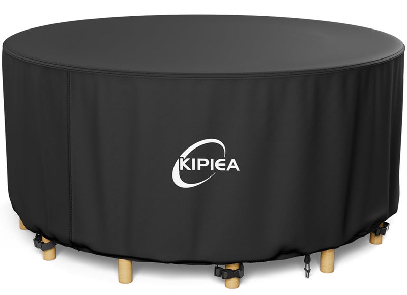 Kipiea Round Patio Table Cover Waterproof  420D Heavy-Duty Round Patio Furniture Covers  No Tears Anti UV No Fading (62"" Dia x 28"" H) - Image 1